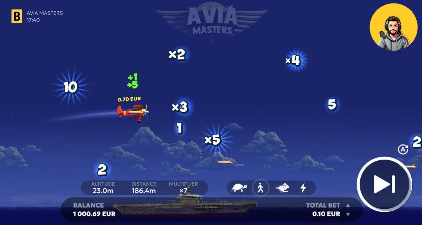 Pantalla de inicio del juego Aviamasters con un aviĂłn.